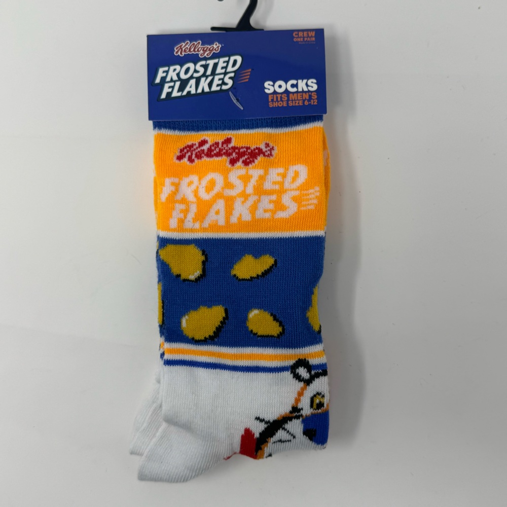 Men’s Novelty Frosted Flakes Themed Crew Socks - Blue, Orange, White